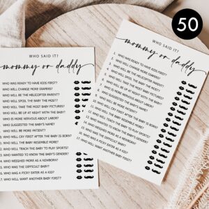 All Ewired Up 50 Mommy or Daddy? Who Said It Game (50-Cards) Fun Baby Shower Game Activity, Gender Neutral Boy or Girl Minimalist