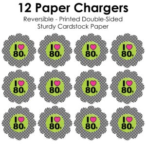 Big Dot of Happiness 80’s Retro - Totally 1980s Party Round Table Decorations - Paper Chargers - Place Setting for 12