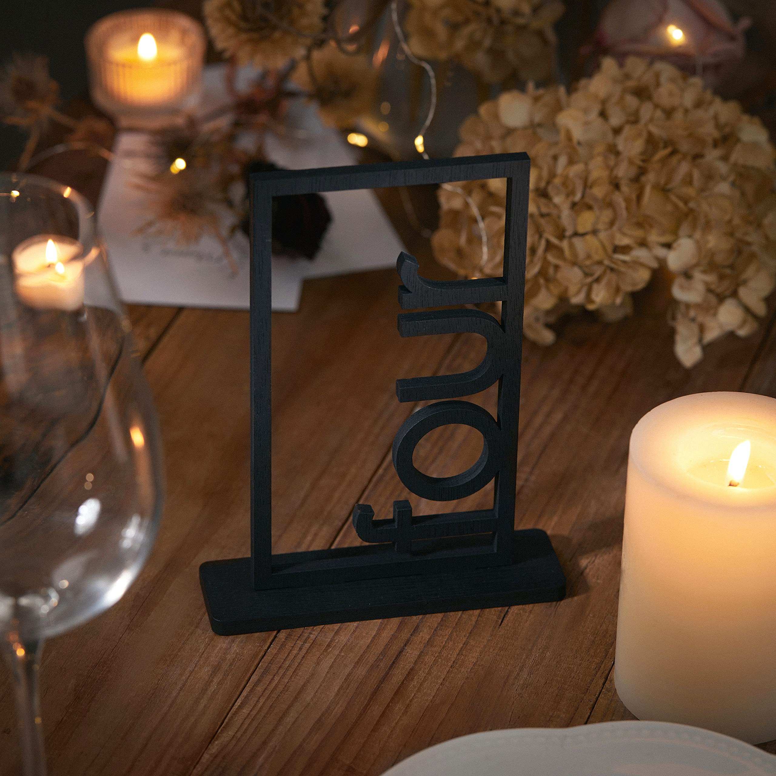 Black Wooden Wedding Table Numbers - Pure letter-Style Hollow Table Numbers with Holder Base for Wedding Event Party Reception (Black 1-10)