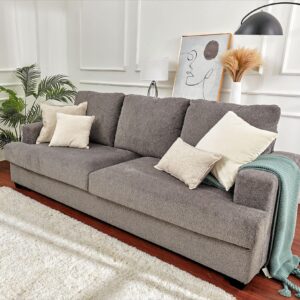 PaPaJet Sofa, Deep Seat Sofa-Contemporary Bouclé Sofa Couch, 3 Seater Sofa for Living Room-Oversized Sofa, Off-White Comfy Sofa