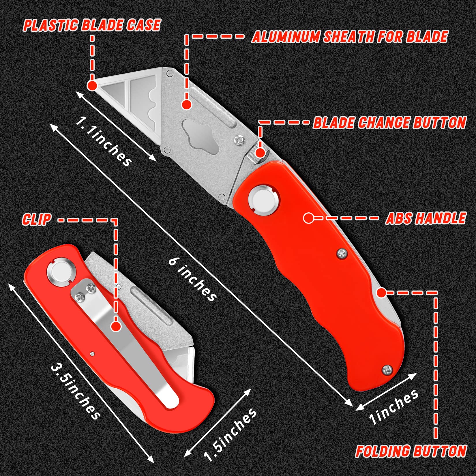 JETMORE 4 Pack Folding Utility Knife with Extra 10Pcs Blades, Box Cutters for Home, Office, Warehouse, Durable Razor Knife, Box Knife, Box Opener, Small Box Cutter with Clip, Navajas de Trabajo