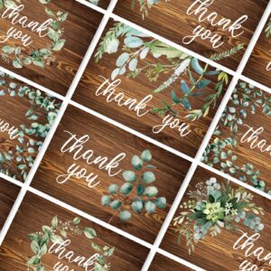 Whaline 30 Pack Rustic Thank You Cards with Envelopes Stickers Watercolor Eucalyptus Brown Greeting Note Cards Gratitude Card for Wedding Birthday Baby Shower Bridal Shower, Blank Inside, 4 x 6 Inch