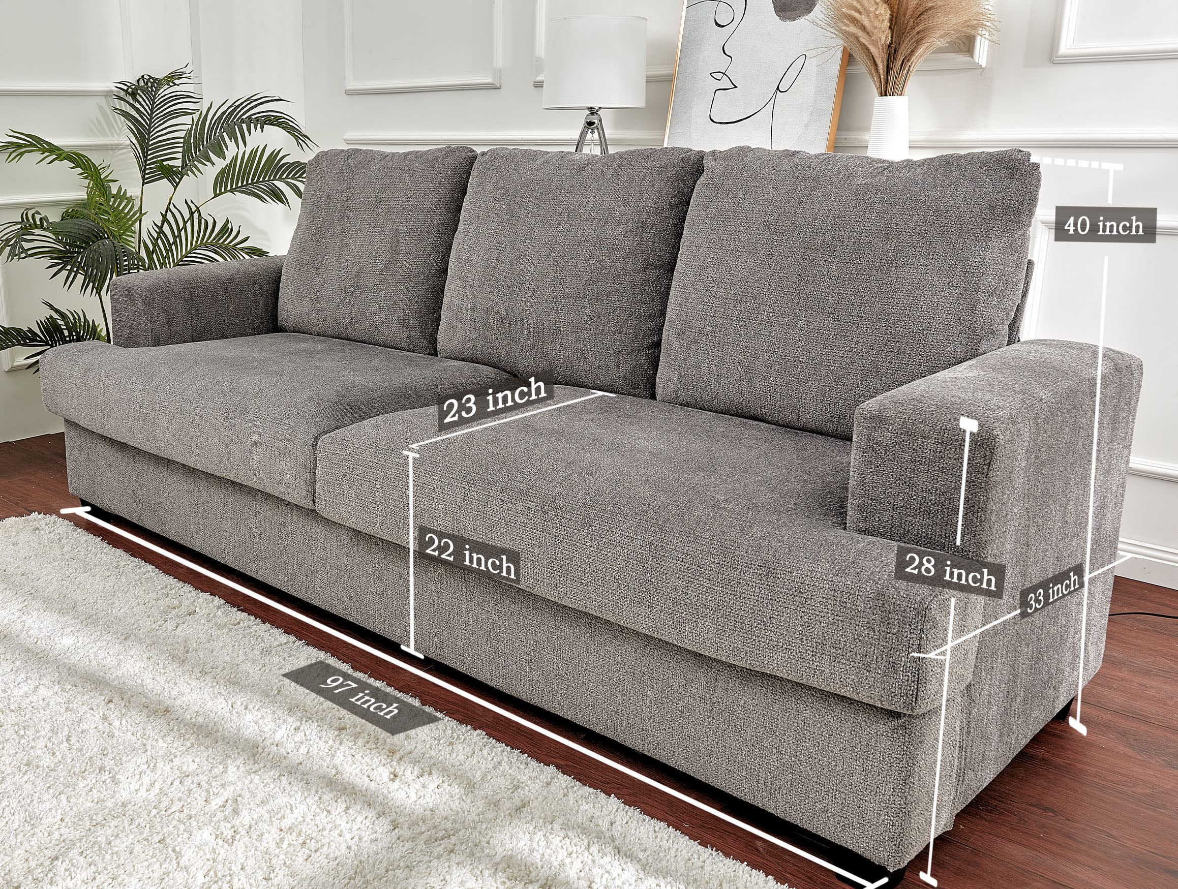 PaPaJet Sofa, Deep Seat Sofa-Contemporary Bouclé Sofa Couch, 3 Seater Sofa for Living Room-Oversized Sofa, Off-White Comfy Sofa