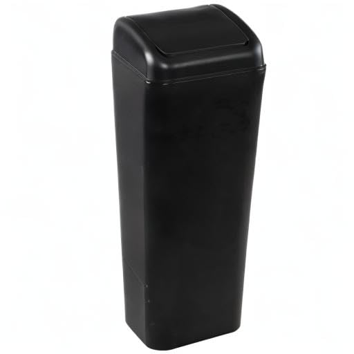 Yesdate 3.5 Gallon Trash Can with Swing-Top Lid, Plastic Black Garbage Can, F