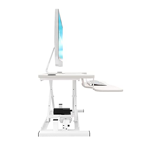 VERSADESK® PowerPro Elite 48” x 24" – App Controlled X-Large Electric Standing Desk Converter w/USB Charging Port. Raises up to 20”. Fully Assembled – Includes LED Lights. Supports 80 lbs. – White