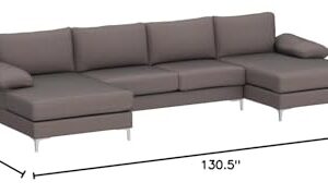 Casa Andrea Milano Modern Large Linen Fabric U-Shape Sectional Sofa, Double Extra Wide Chaise Lounge Couch