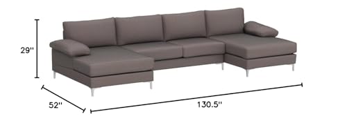 Casa Andrea Milano Modern Large Linen Fabric U-Shape Sectional Sofa, Double Extra Wide Chaise Lounge Couch