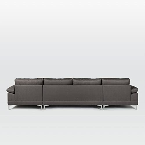 Casa Andrea Milano Modern Large Linen Fabric U-Shape Sectional Sofa, Double Extra Wide Chaise Lounge Couch