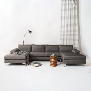 Casa Andrea Milano Modern Large Linen Fabric U-Shape Sectional Sofa, Double Extra Wide Chaise Lounge Couch