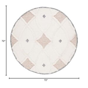 SAFAVIEH Casablanca Collection Area Rug - 6' Round, Ivory & Brown, Handmade Geometric Textured Rustic Boho Wool, Ideal for High Traffic Areas in Living Room, Bedroom (CSB991A)