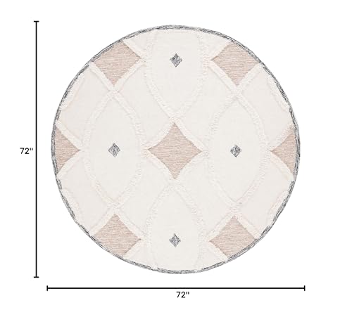 SAFAVIEH Casablanca Collection Area Rug - 6' Round, Ivory & Brown, Handmade Geometric Textured Rustic Boho Wool, Ideal for High Traffic Areas in Living Room, Bedroom (CSB991A)