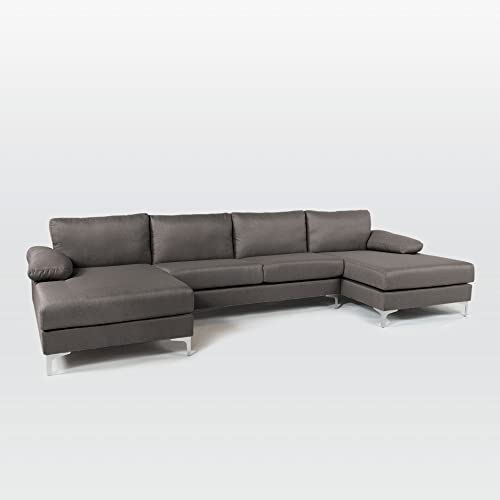 Casa Andrea Milano Modern Large Linen Fabric U-Shape Sectional Sofa, Double Extra Wide Chaise Lounge Couch