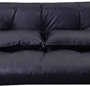 Adjustable Floor Sofa Bed with 2 Pillows , Folding Futon Couch Leisure Lazy Sofa with 5 Reclining Position, PU Floor Sofa for Reading or Gaming in Bedroom/Living Room/Balcony,Black