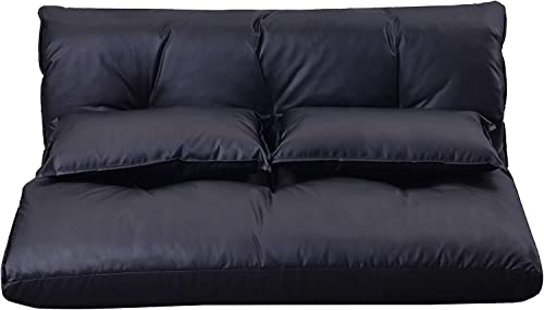 Adjustable Floor Sofa Bed with 2 Pillows , Folding Futon Couch Leisure Lazy Sofa with 5 Reclining Position, PU Floor Sofa for Reading or Gaming in Bedroom/Living Room/Balcony,Black