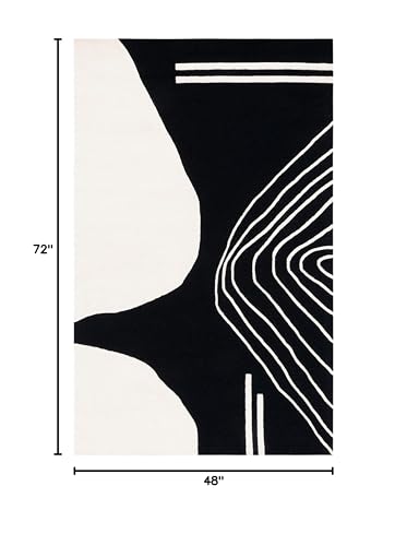 SAFAVIEH Rodeo Drive Collection Accent Rug - 4' x 6', Black & Ivory, Handmade Mid-Century Modern Abstract Wool, Ideal for High Traffic Areas in Entryway, Living Room, Bedroom (RD860Z)