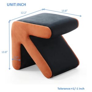 HomSof Modern Upholstered Velvet Sofa Stool Shoe Bench Multifaceted Stool Coffee Table Arrow Design Handicraft Decoration for Living Room, Black+Orange