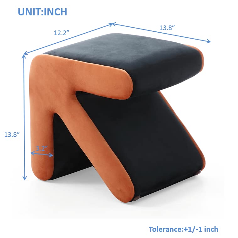 HomSof Modern Upholstered Velvet Sofa Stool Shoe Bench Multifaceted Stool Coffee Table Arrow Design Handicraft Decoration for Living Room, Black+Orange