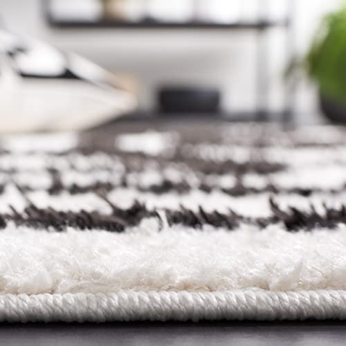 SAFAVIEH Norway Shag Collection Area Rug - 8' x 10', Ivory & Black, Mid-Century Modern Design, Non-Shedding & Easy Care, 1.2-inch Thick Ideal for High Traffic Areas in Living Room, Bedroom (NOR202A)