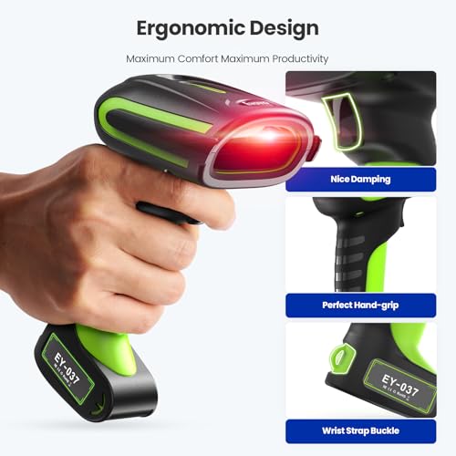 Eyoyo 2D QR Industrial Barcode Scanner with Wireless Charging Stand, Rugged Heavy Duty & IP65 Waterproof 3-in-1 Bluetooth &Wireless&USB Hands-Free Barcode Reader for Laptop Desktop Tablet Android