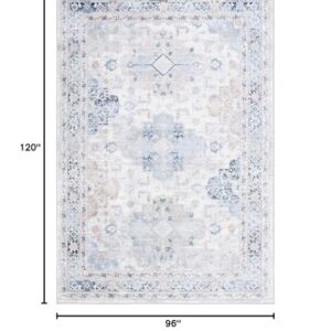 SAFAVIEH Bayside Collection Area Rug - 8' x 10', Grey & Blue, Shabby Chic Design, Non-Shedding & Easy Care, Machine Washable Ideal for High Traffic Areas in Living Room, Bedroom (BAY116F)