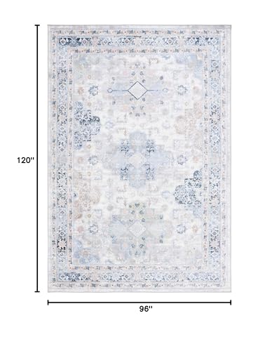 SAFAVIEH Bayside Collection Area Rug - 8' x 10', Grey & Blue, Shabby Chic Design, Non-Shedding & Easy Care, Machine Washable Ideal for High Traffic Areas in Living Room, Bedroom (BAY116F)