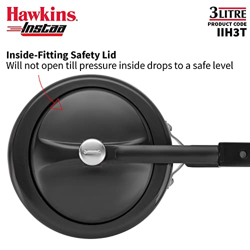 Hawkins 3 Litre Instaa Pressure Cooker, Induction Inner Lid Cooker, Tall Body Hard Anodised Cooker, Best Black Cooker, Black (IIH3T)