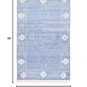 SAFAVIEH Kilim Collection Area Rug - 5' x 8', Blue & Ivory, Flat Weave Rustic Boho Tribal Design, Non-Shedding & Easy Care, Ideal for High Traffic Areas in Living Room, Bedroom (KLM763M)