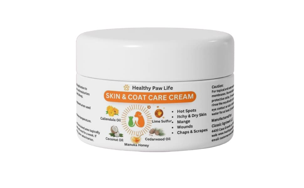 Healthy Paw Life Skin and Coat Care Ointment for Pets - Itchy or Dry Skin, Wounds, Hot Spots – Calendula Oil, Manuka Honey, Lime Sulfur, Cedarwood Oil, Coconut Oil – Dogs, Cats, Puppies, Kittens