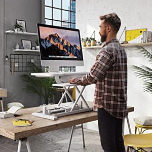 VERSADESK® PowerPro Elite 48” x 24" – App Controlled X-Large Electric Standing Desk Converter w/USB Charging Port. Raises up to 20”. Fully Assembled – Includes LED Lights. Supports 80 lbs. – White