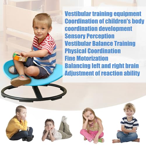 Yiuhhad Autism Kids Swivel Chair,Spin Sensory Chair,Kids Spinning Chair,Sit Spin Training Body Coordination,Metal Base Non-Slip Small Desk Chair (Blue)