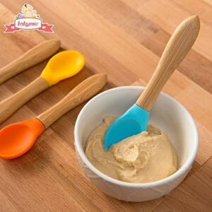 Bamboo Baby Spoons 4 PACK - Toddler Weaning Spoon - Bamboo Handle Silicone Soft Tip Spoon 5.5” Toddlers Weaning Baby Food Utensil - Mom Baby Travel Spoonset