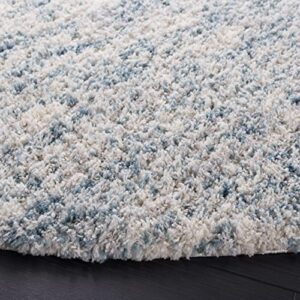 SAFAVIEH Berber Shag Collection Area Rug - 7' Round, Ivory & Light Aqua, 1.2-inch Thick Ideal for High Traffic Areas in Living Room, Bedroom (BER563J)