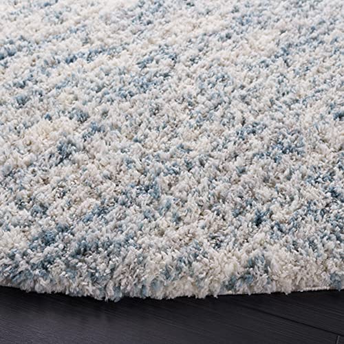 SAFAVIEH Berber Shag Collection Area Rug - 7' Round, Ivory & Light Aqua, 1.2-inch Thick Ideal for High Traffic Areas in Living Room, Bedroom (BER563J)