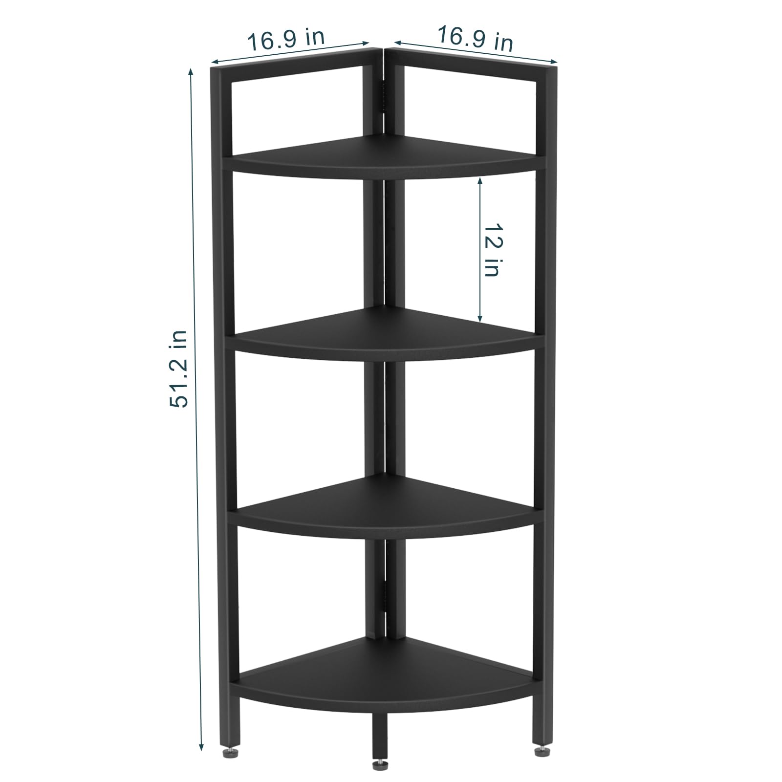 SAYGOER Corner Bookshelf 4 Tier Stand Corner Ladder Shelf Modern Storage Organizer Bookcase Industrial Display Rack Shelves for Small Space, Living Room,Home Kitchen,Office, Black