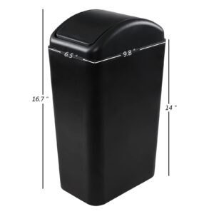 Yesdate 3.5 Gallon Trash Can with Swing-Top Lid, Plastic Black Garbage Can, F