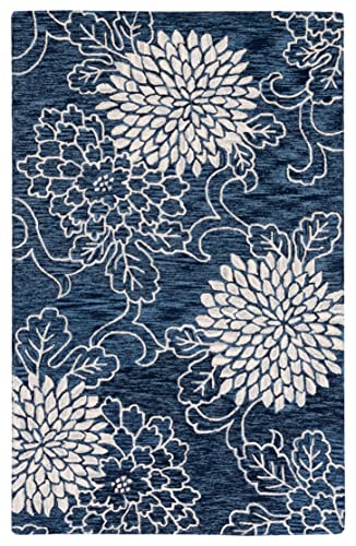 SAFAVIEH Jardin Collection Accent Rug - 3' x 5', Navy & Ivory, Handmade Floral Wool, Ideal for High Traffic Areas in Entryway, Living Room, Bedroom (JAR602N)