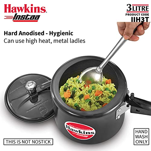 Hawkins 3 Litre Instaa Pressure Cooker, Induction Inner Lid Cooker, Tall Body Hard Anodised Cooker, Best Black Cooker, Black (IIH3T)