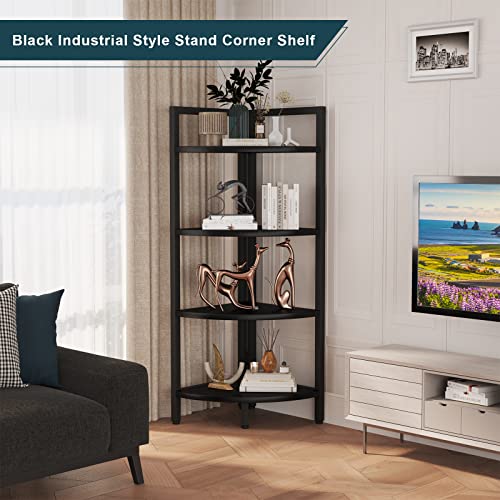 SAYGOER Corner Bookshelf 4 Tier Stand Corner Ladder Shelf Modern Storage Organizer Bookcase Industrial Display Rack Shelves for Small Space, Living Room,Home Kitchen,Office, Black