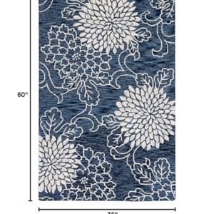 SAFAVIEH Jardin Collection Accent Rug - 3' x 5', Navy & Ivory, Handmade Floral Wool, Ideal for High Traffic Areas in Entryway, Living Room, Bedroom (JAR602N)