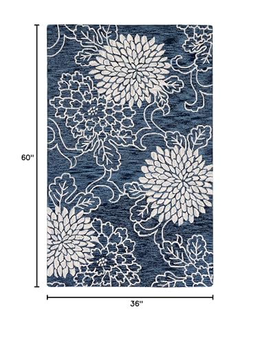 SAFAVIEH Jardin Collection Accent Rug - 3' x 5', Navy & Ivory, Handmade Floral Wool, Ideal for High Traffic Areas in Entryway, Living Room, Bedroom (JAR602N)