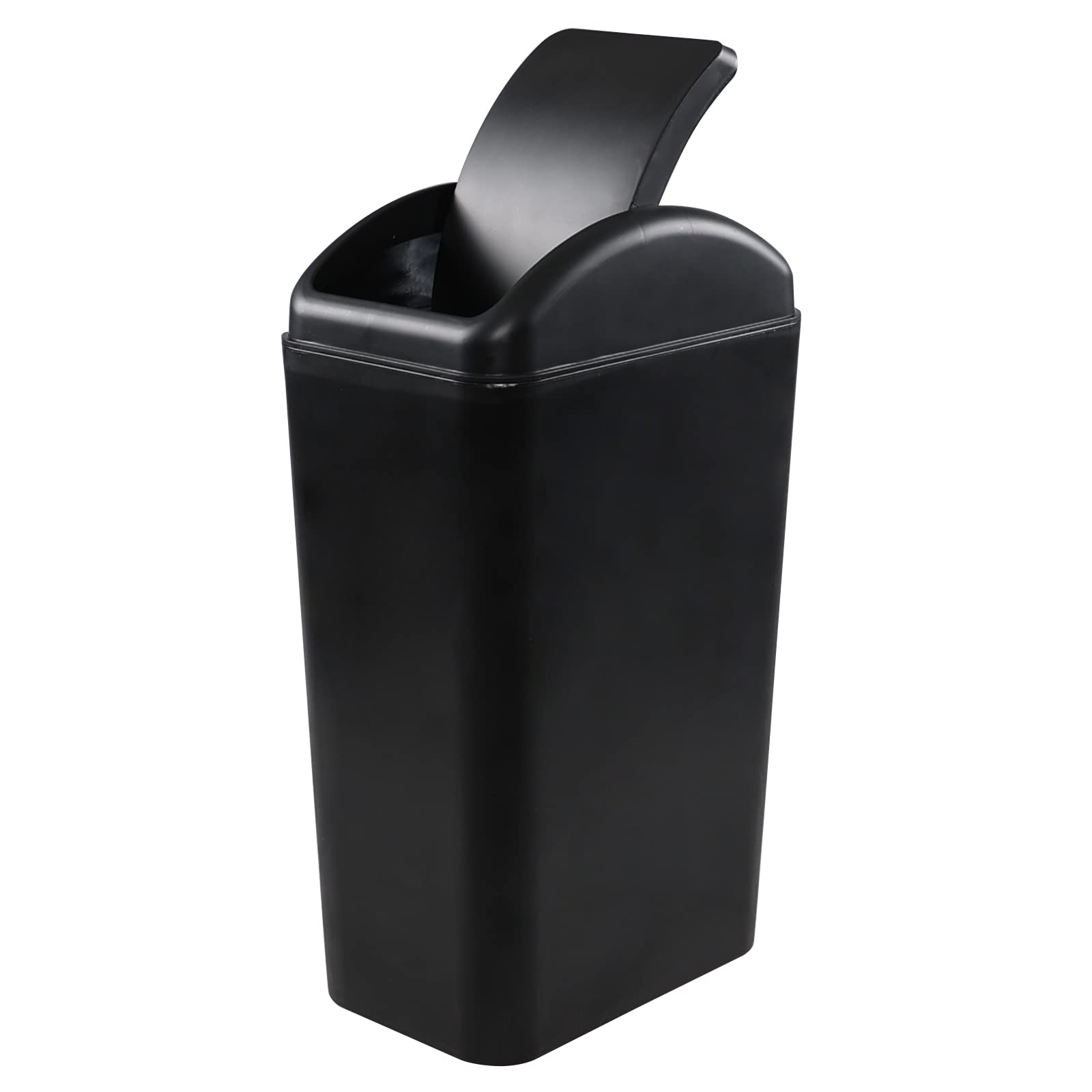 Yesdate 3.5 Gallon Trash Can with Swing-Top Lid, Plastic Black Garbage Can, F