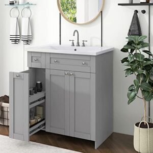 merax 30" bathroom vanity w, gray combo stand storage cabinet set with square white resin sink top, grey