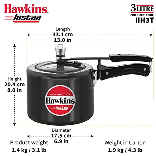 Hawkins 3 Litre Instaa Pressure Cooker, Induction Inner Lid Cooker, Tall Body Hard Anodised Cooker, Best Black Cooker, Black (IIH3T)