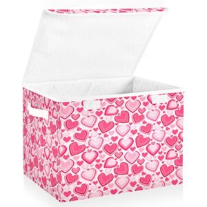 Storage Bins with Lids Foldable Storage Baskets Storage Cubes Collapsible Closet Organizer Containers with Cover Love Heart for Home Office Organizer Closet, Shelves, Toy, Nursery