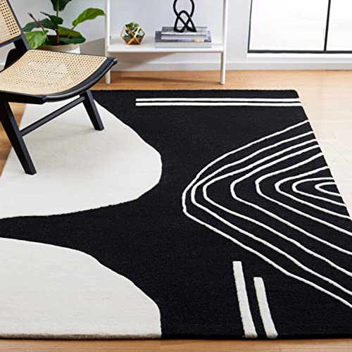 SAFAVIEH Rodeo Drive Collection Accent Rug - 4' x 6', Black & Ivory, Handmade Mid-Century Modern Abstract Wool, Ideal for High Traffic Areas in Entryway, Living Room, Bedroom (RD860Z)