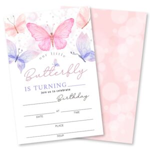 grace yonks butterfly birthday party invitation, 20 invitations and envelopes, birthday party invitations, birthday party supplies.(061)