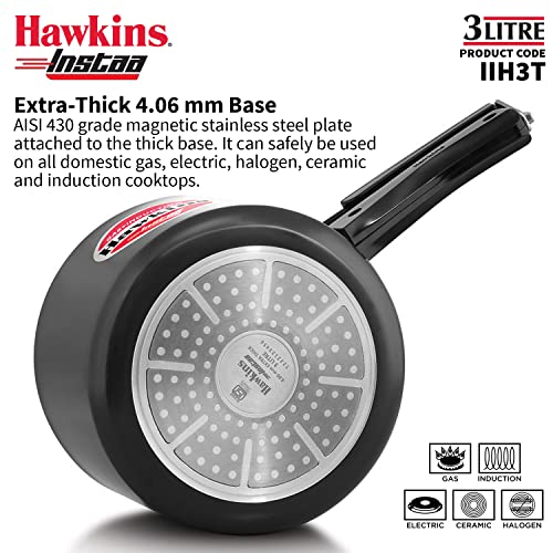 Hawkins 3 Litre Instaa Pressure Cooker, Induction Inner Lid Cooker, Tall Body Hard Anodised Cooker, Best Black Cooker, Black (IIH3T)