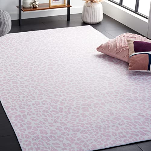 SAFAVIEH Faux Hide Collection Accent Rug - 4' x 6', Ivory & Pink, Leopard Design, Non-Shedding & Easy Care, Machine Washable Ideal for High Traffic Areas in Entryway, Living Room, Bedroom (FAH505B)