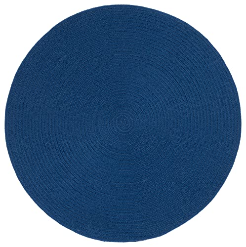 SAFAVIEH Braided Collection Area Rug - 3' Round, Dark Blue, Handmade Country Farmhouse, Ideal for High Traffic Areas in Living Room, Bedroom (BRD402M)