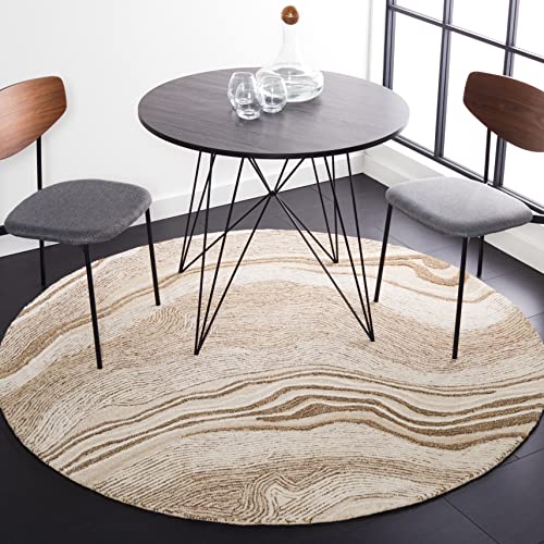 SAFAVIEH Fifth Avenue Collection Area Rug - 8' Round, Beige & Ivory, Handmade Mid-Century Modern Abstract New Zealand Wool, Ideal for High Traffic Areas in Living Room, Bedroom (FTV121B)